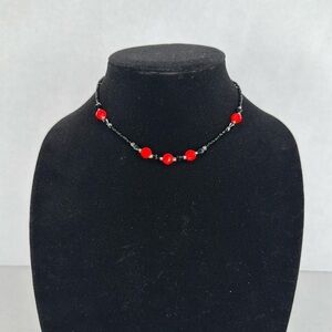 Vintage Estate Red and Black Beaded Necklace Lot A32